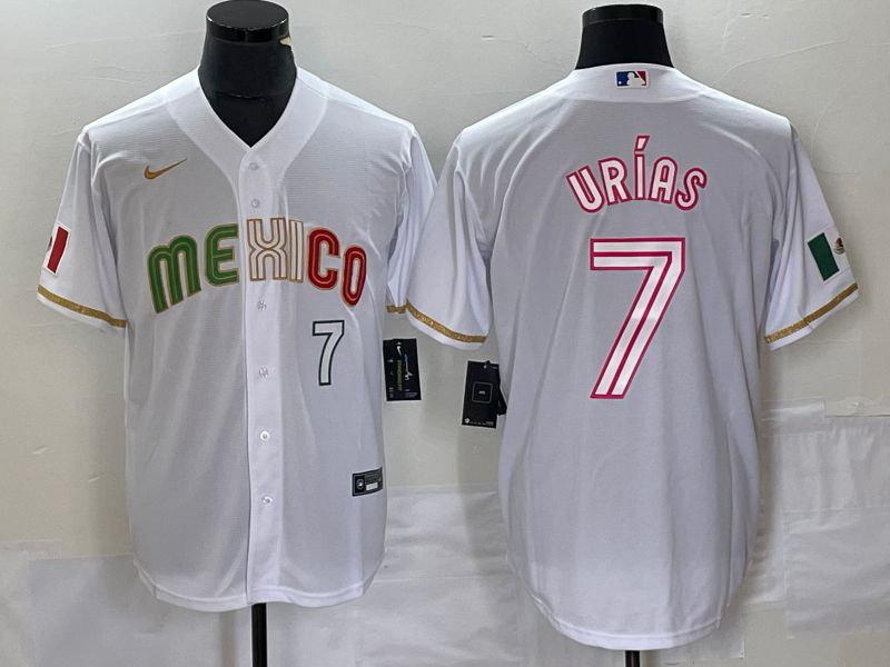 Men 2023 World Cub Mexico #7 Urias White Nike MLB Jersey style 20